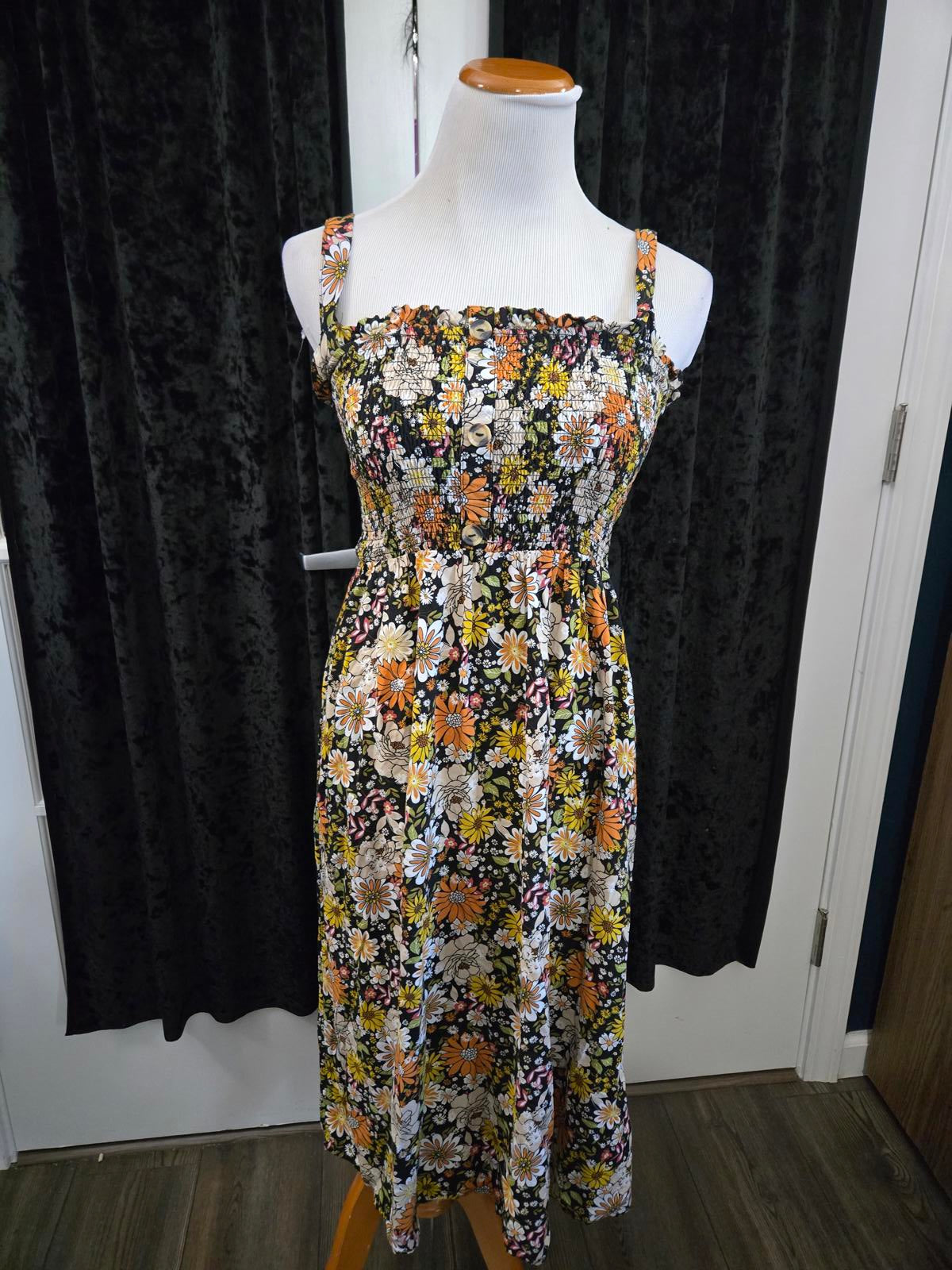 Cute fall floral smocked maxi dress