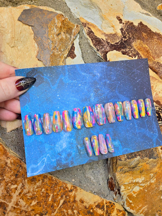 Rainbow water color nails custom made