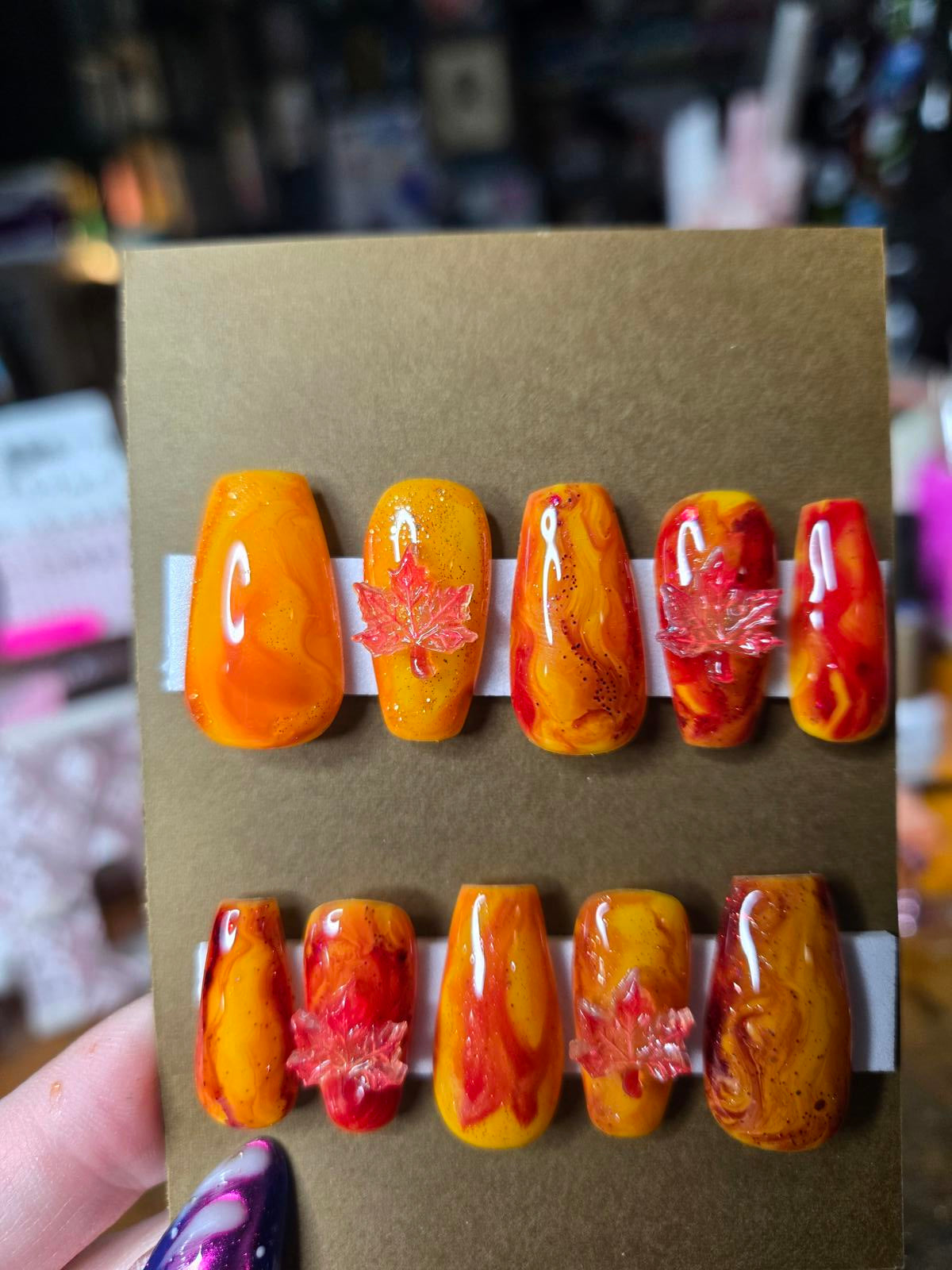 Fall maple leaf press on nails custom made