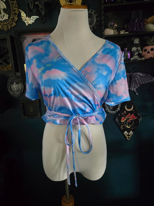 Cute kawaii pink clouds crop top