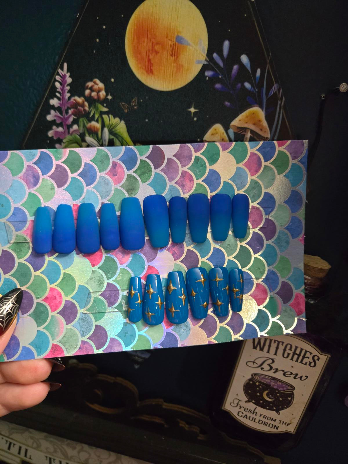 Blue teal ombre press on nails custom made