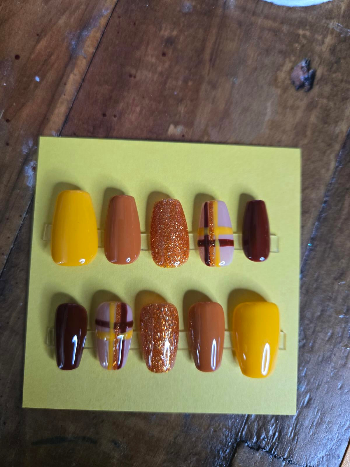 Fall plaid and glitter press on nails custom made