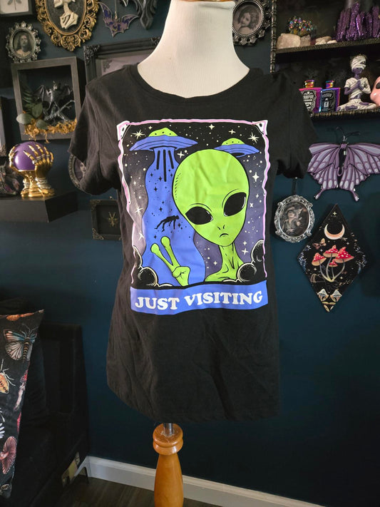 Just visiting alien t shirt
