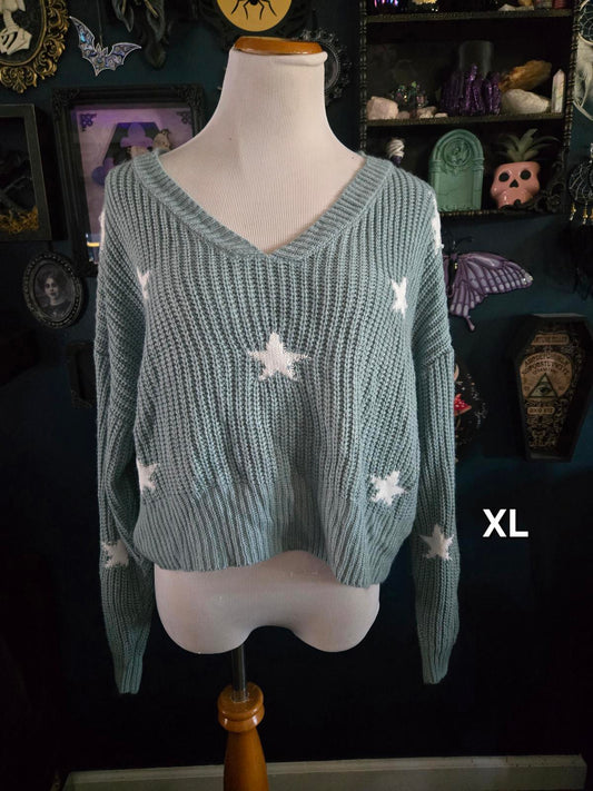 Teal cable knit star sweater