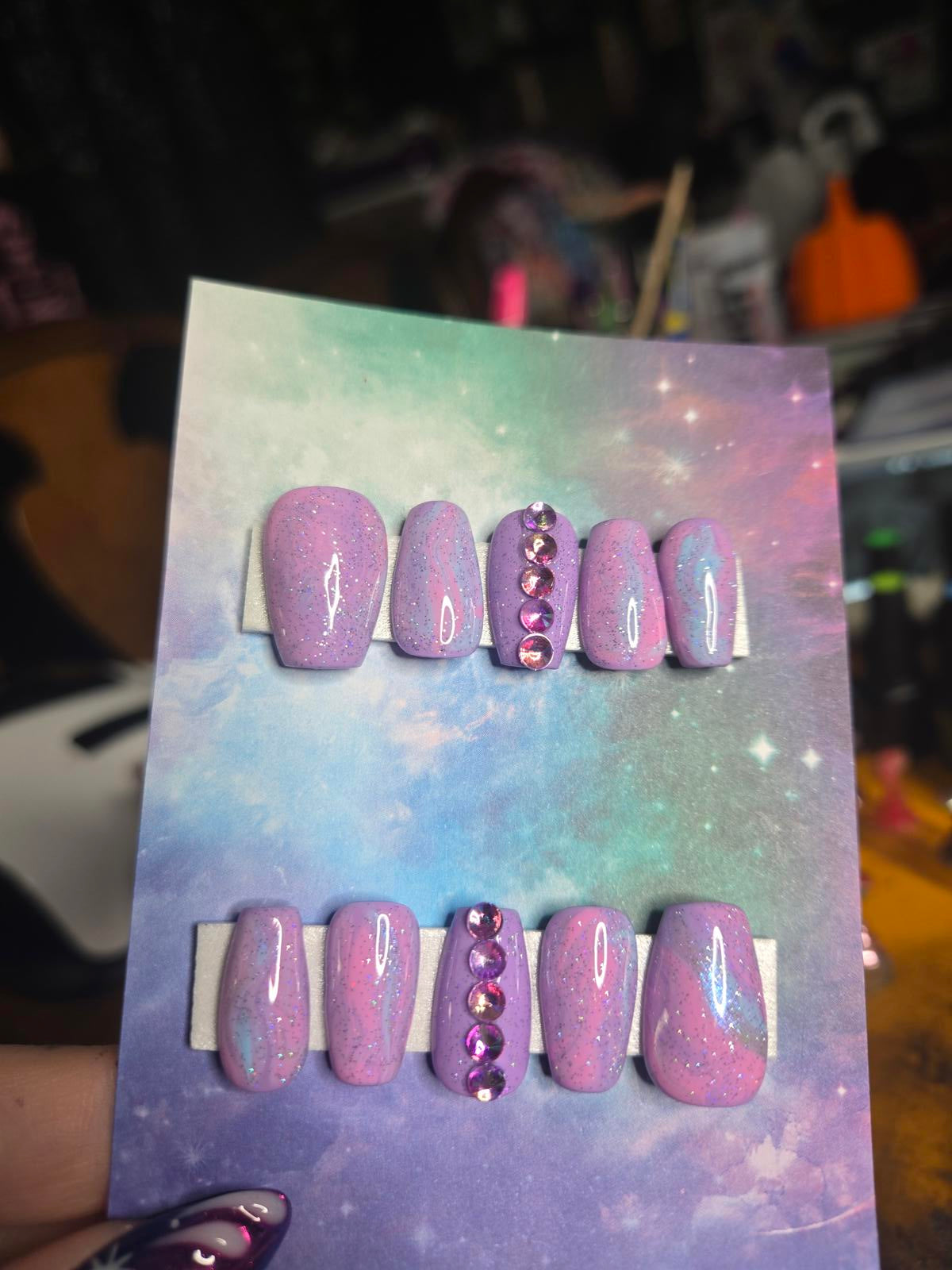 Purple pastel abstract press on nails custom made