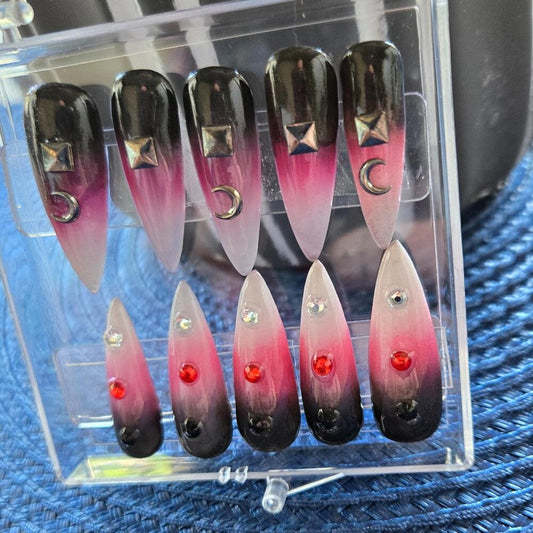 Gothic ombre stiletto press on nails with gems