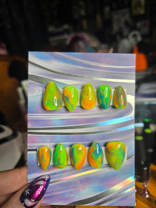 Neon abstract press on nails custom made