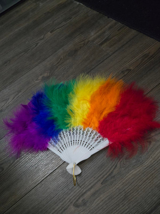 Fuzzy rainbow feather fan