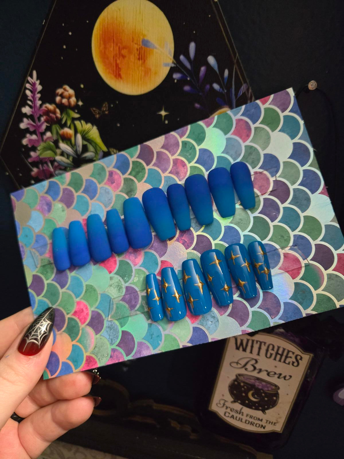 Blue teal ombre press on nails custom made