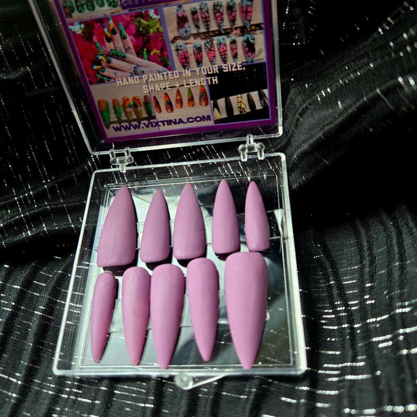 Matte solid color hand painted press on nails mauve purple