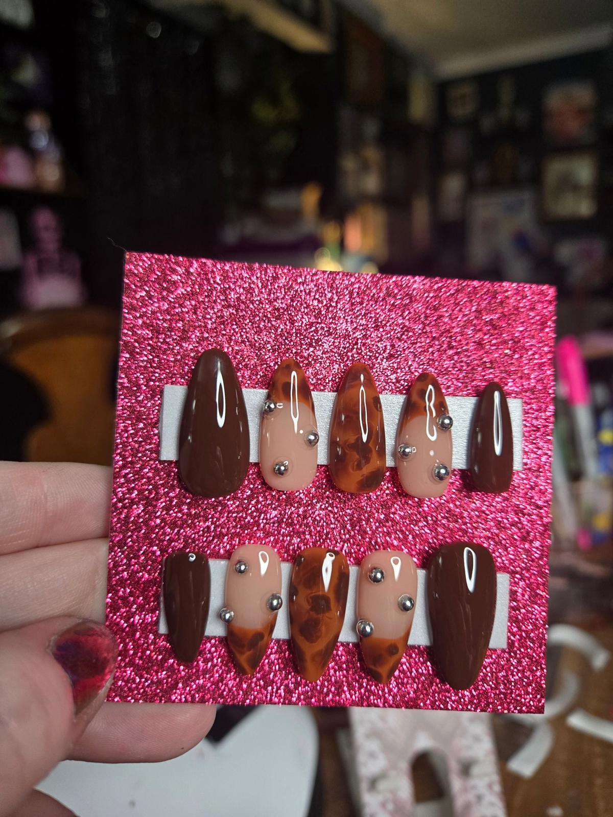 leopard Frenchie boujee nails handmade press ons