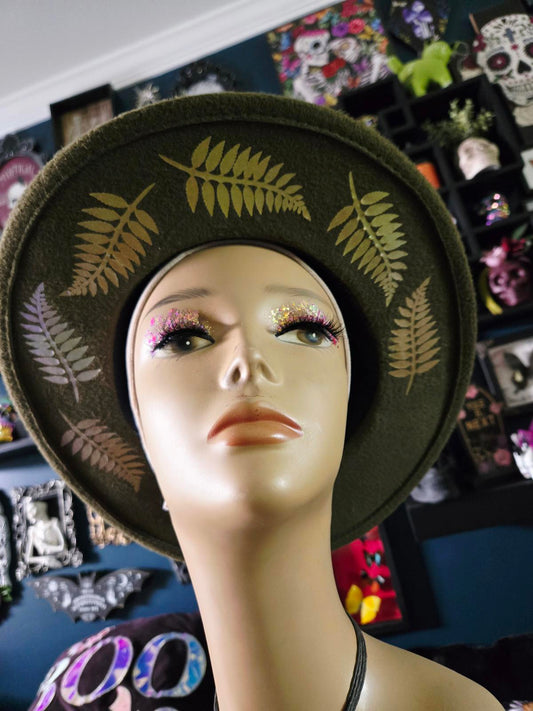 Olive green and fern Hand designed wide brim hat