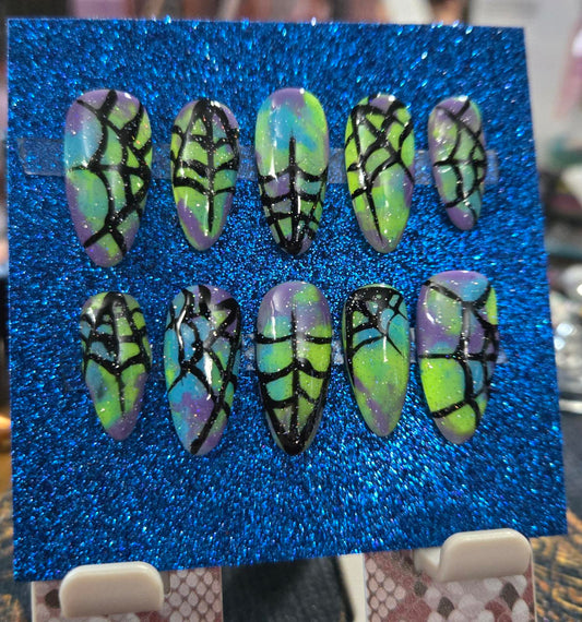 Marble tie dye spiderweb nails custom made
