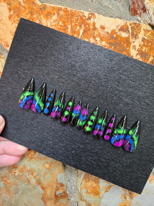 Neon tie dye handmade nails custom made
