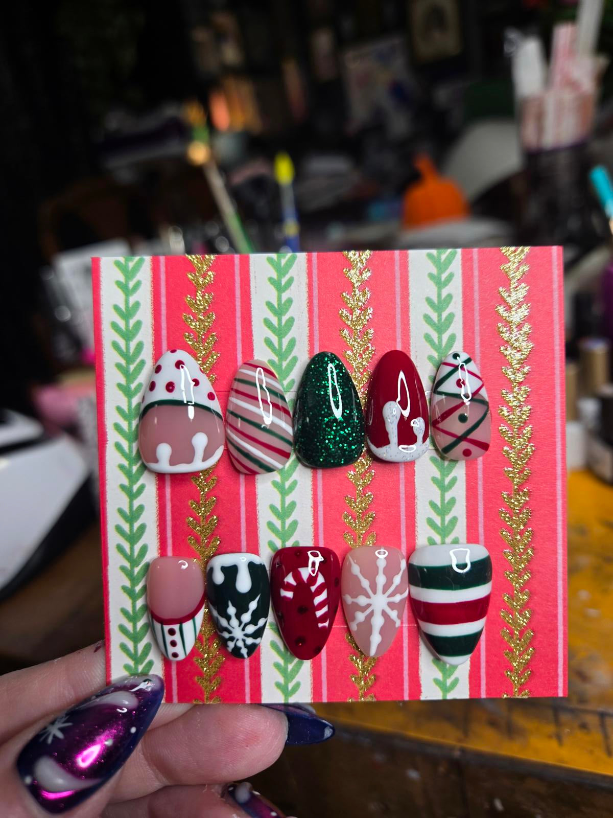 Christmas almond press on nails custom made