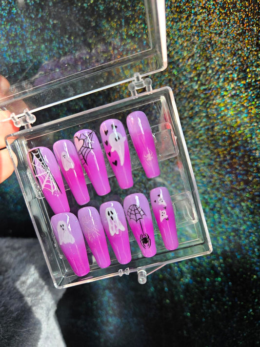 handmade pastel goth ombre press on nails with spooky designs
