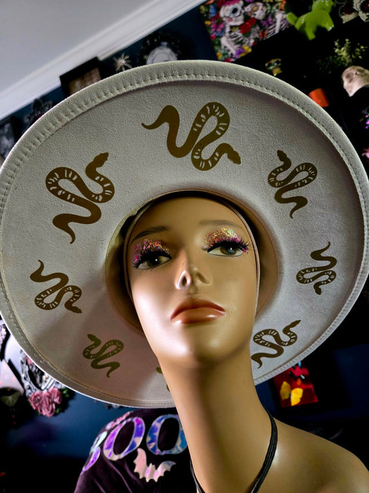 Ivory snake print Hand designed wide brim hat