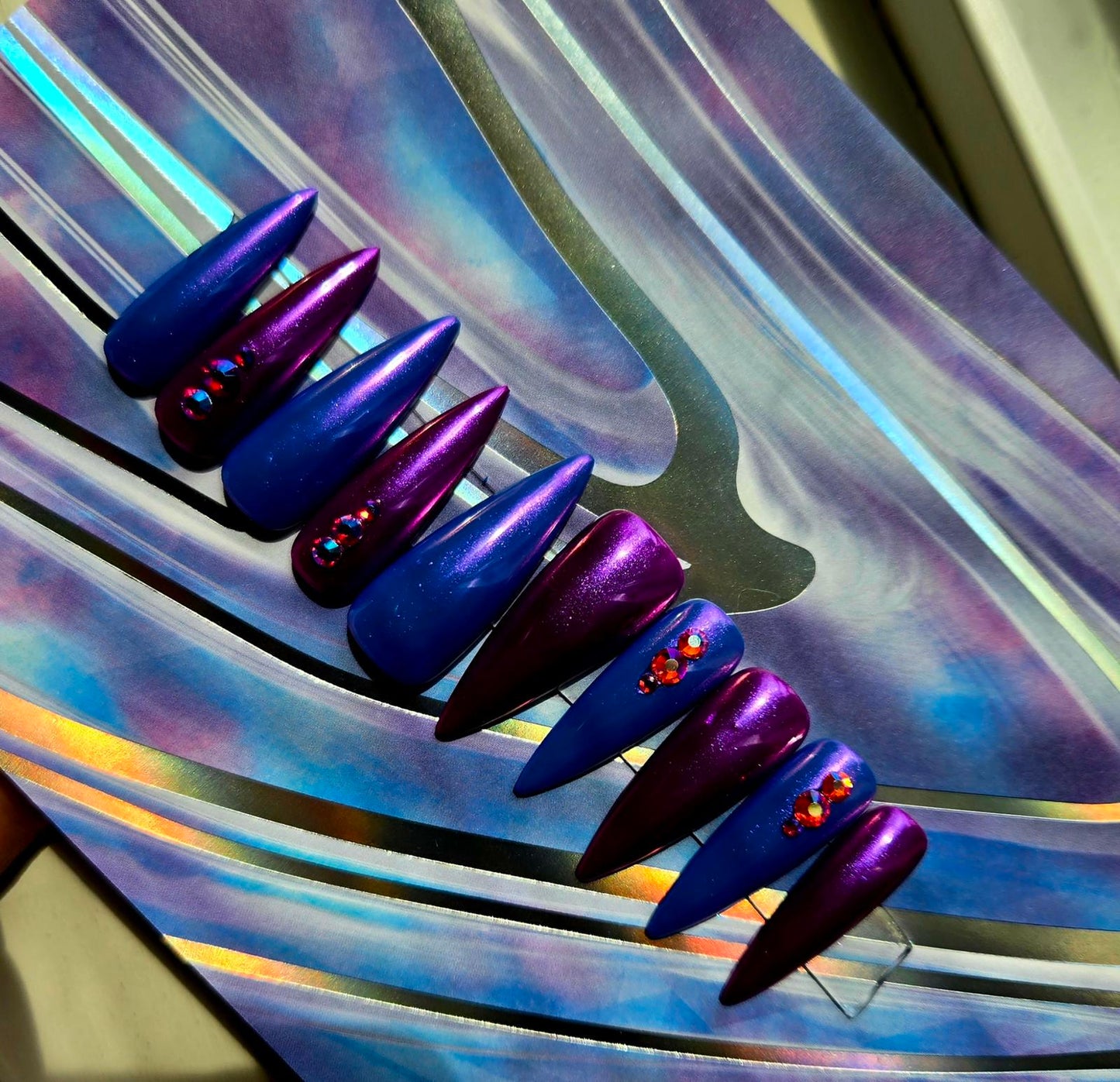 Metallic chrome stiletto nails custom made