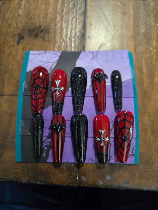 Gothic vampy coffin halloween nails custom made