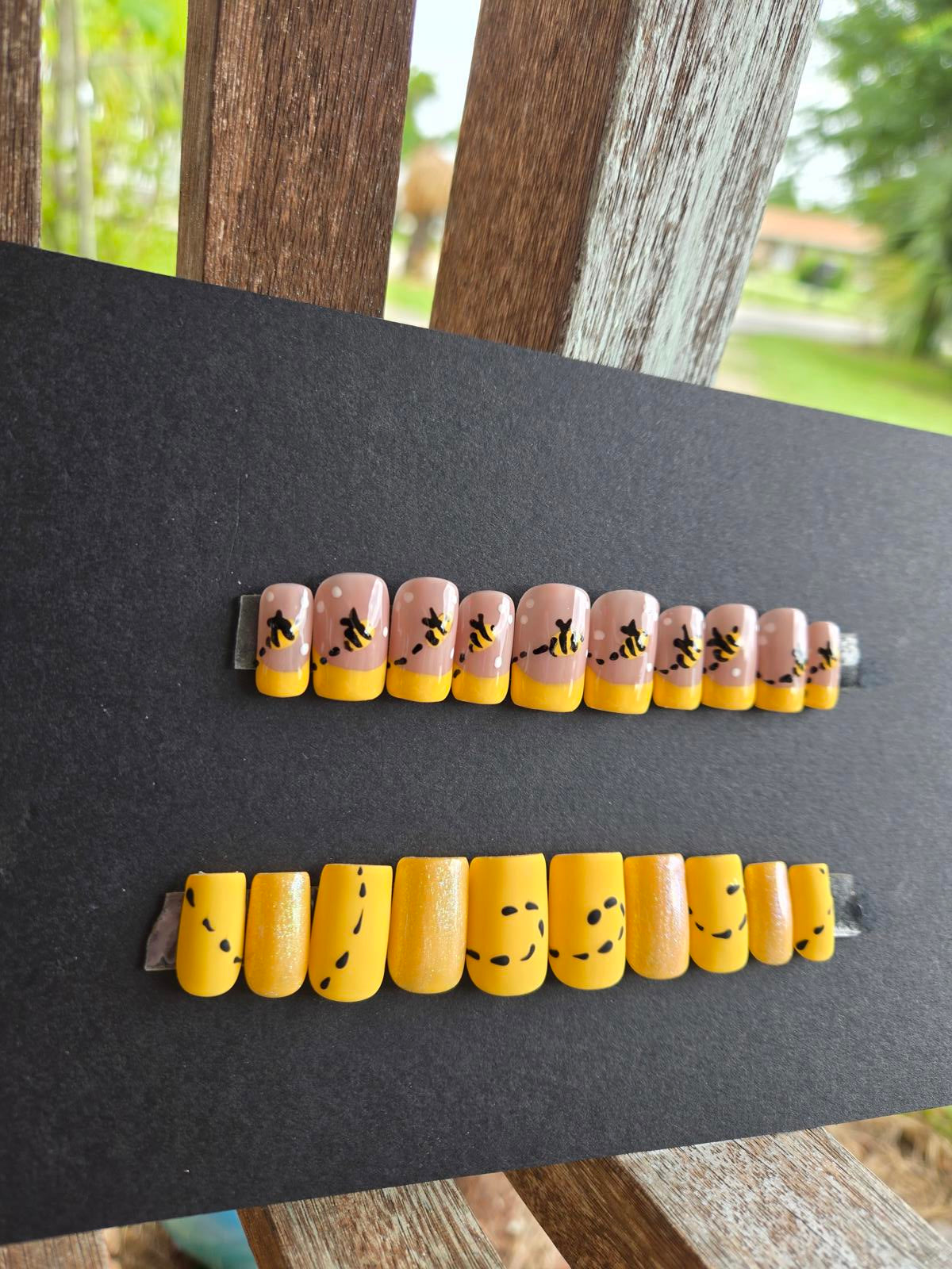 Honey bumble bee french tip nails custom made
