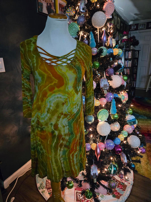 Earthy tie dye 3/4 sleeve dress