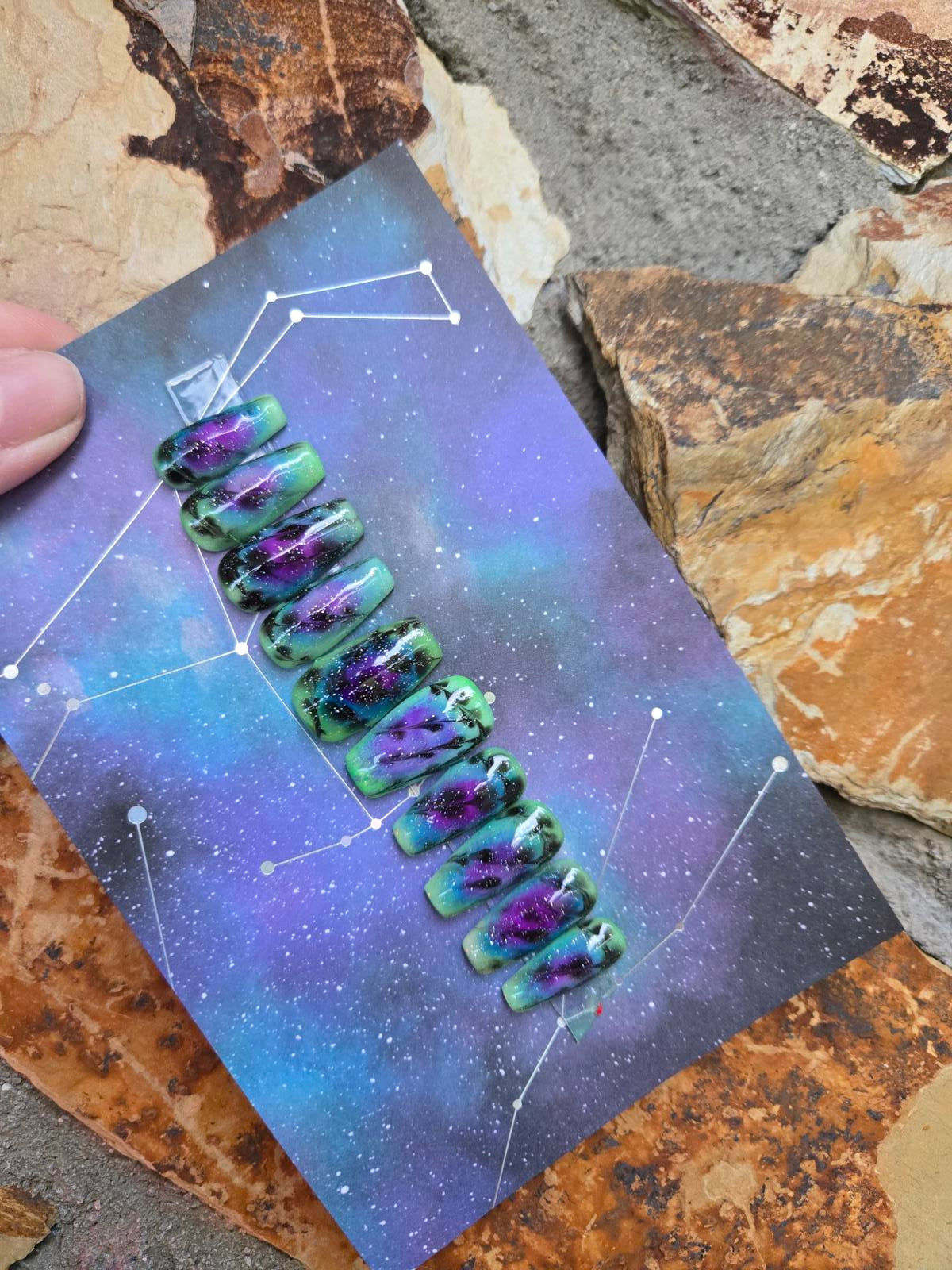Aurora galaxy handmade nails custom made