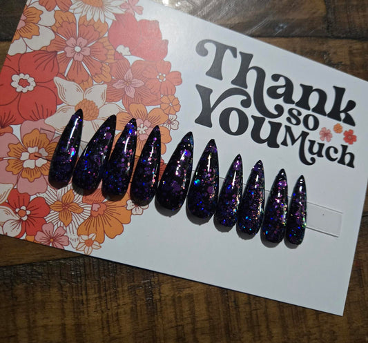 Stiletto chunky purple glitter press on nails custom made