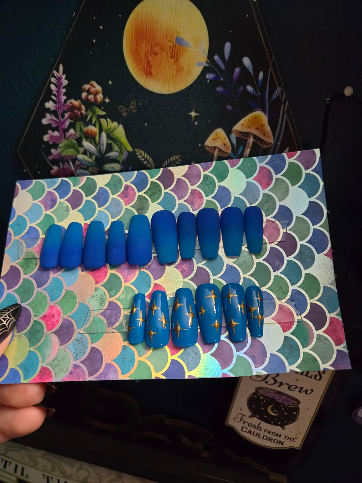 Blue teal ombre press on nails custom made