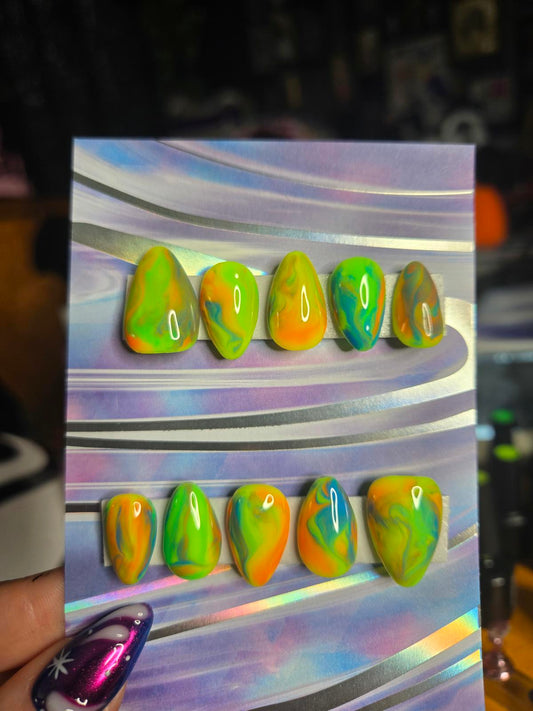 Neon abstract press on nails custom made