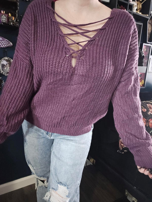 Purple cable knit sweater