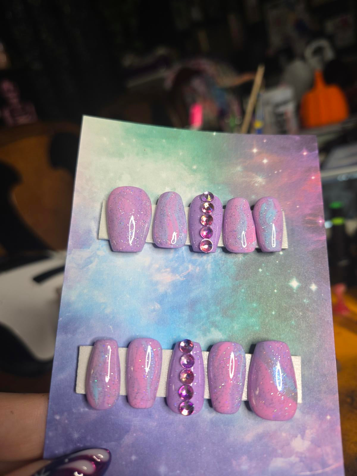Purple pastel abstract press on nails custom made