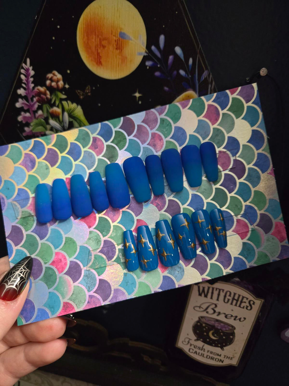 Blue teal ombre press on nails custom made