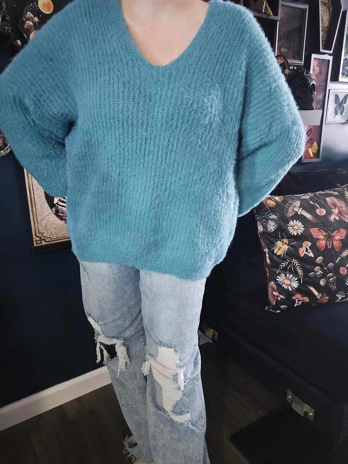 Teal super soft cozy oversized eyelash sweater