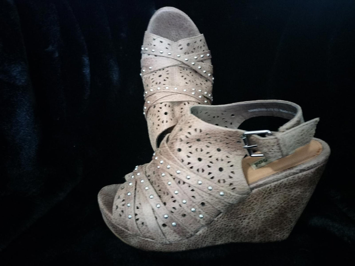 Not rated tan studded wedge heels