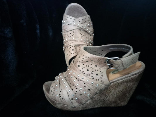 Not rated tan studded wedge heels