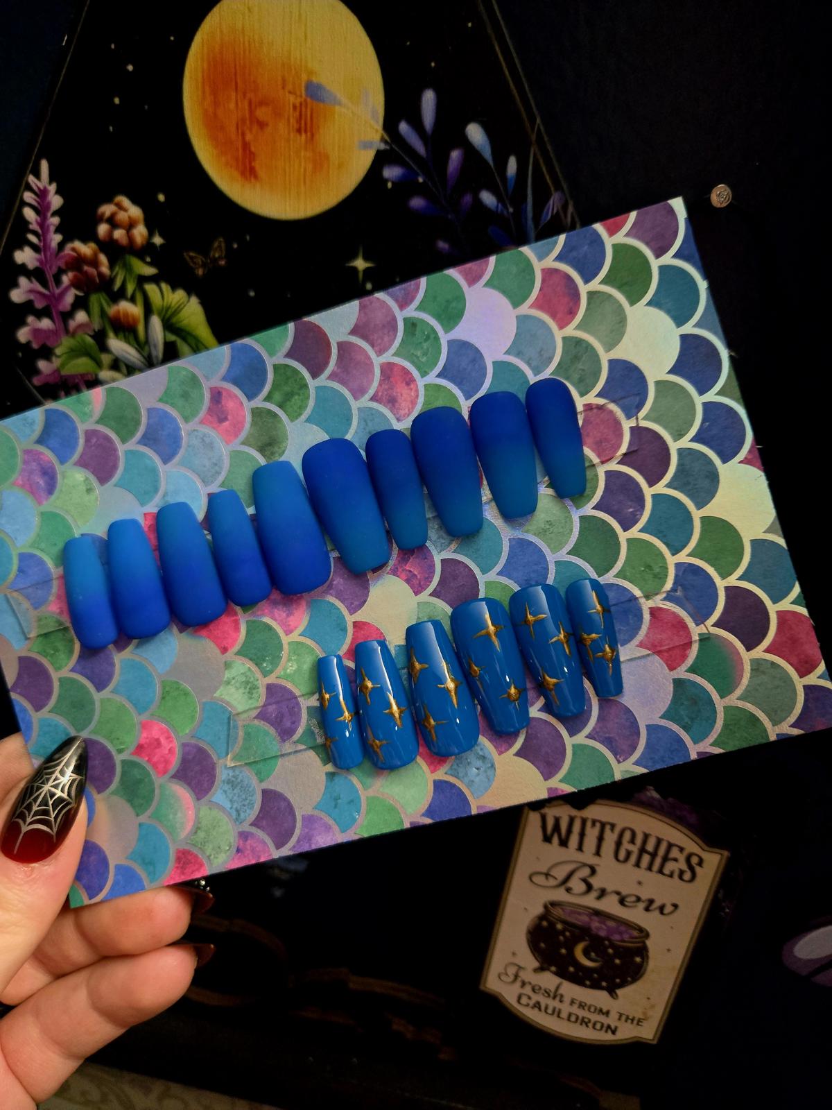 Blue teal ombre press on nails custom made
