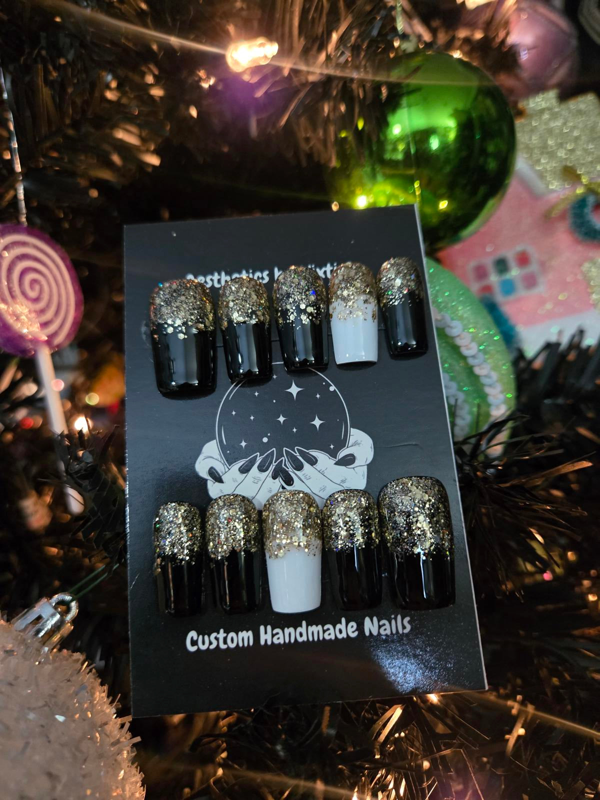 New Years square press on nails custom made