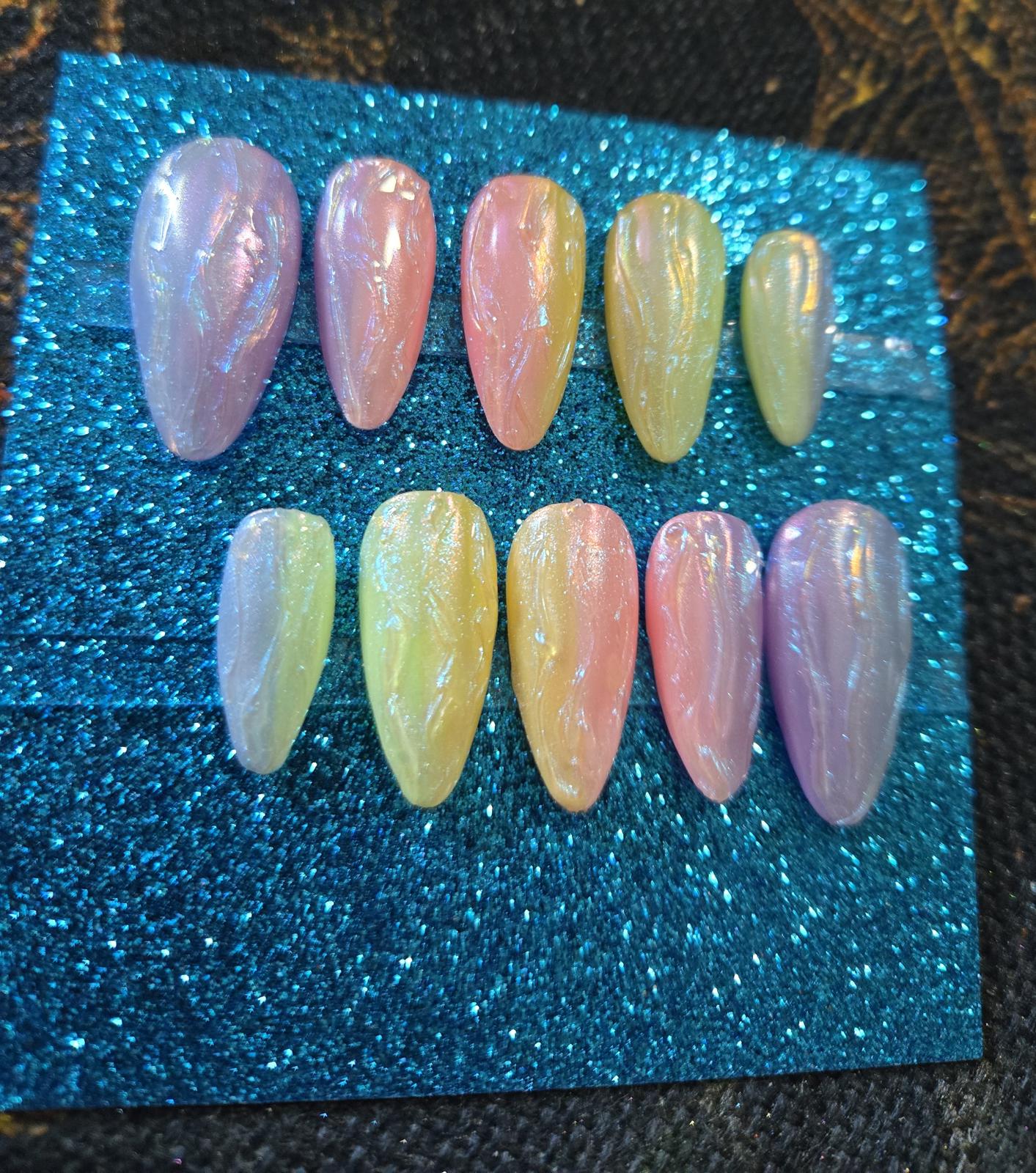 Ombre pastel 3D mermaid nails custom made