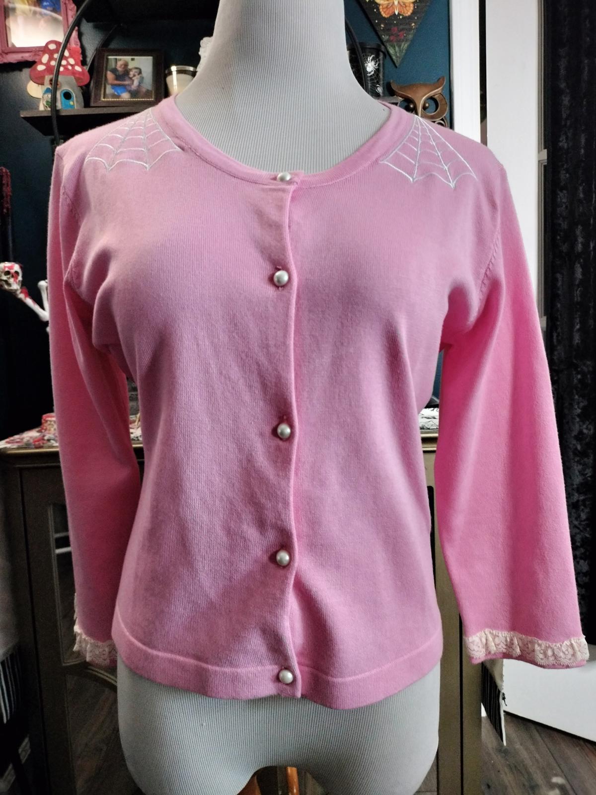 Sourpuss pink spiderweb cardigan