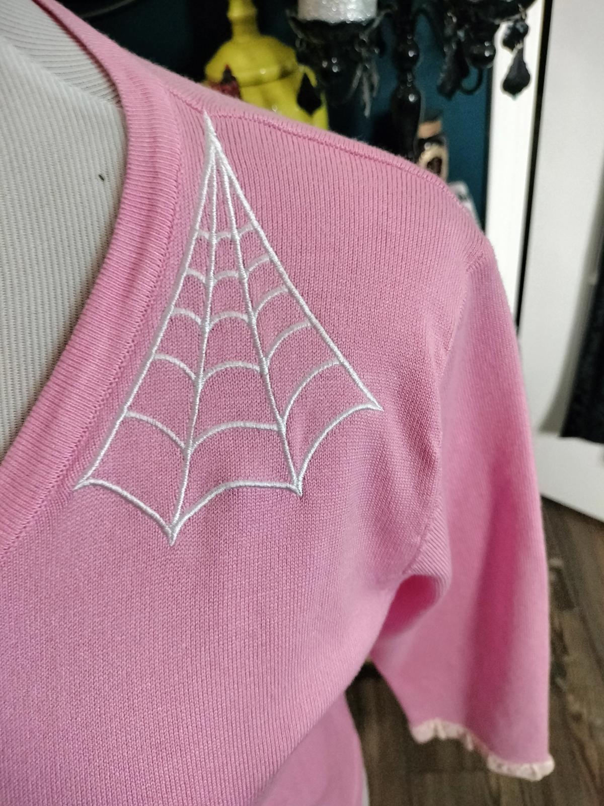 Sourpuss pink spiderweb cardigan