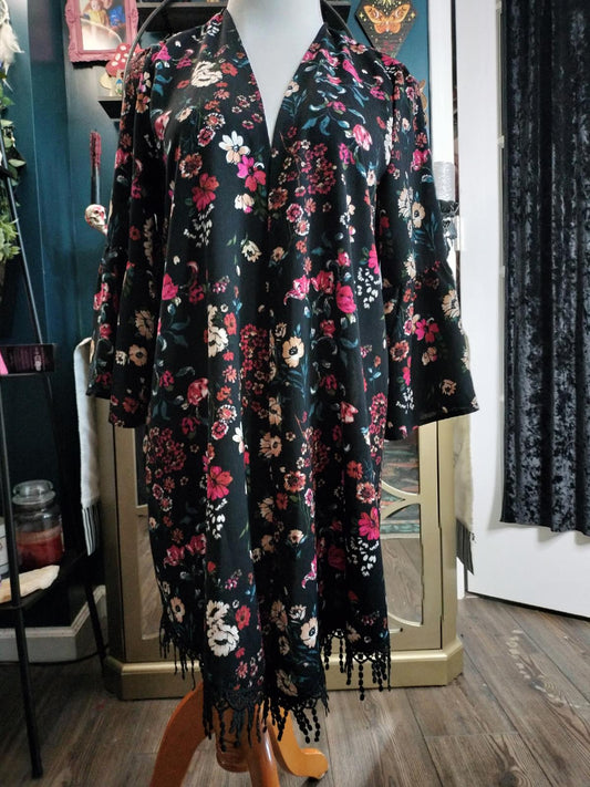 Time and Tru flower kimono floral duster open front cardigan