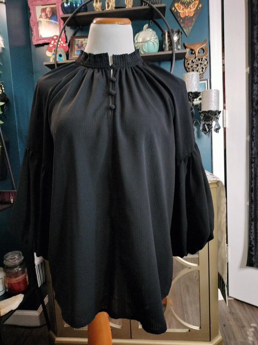 Loft black pleated collar blouse