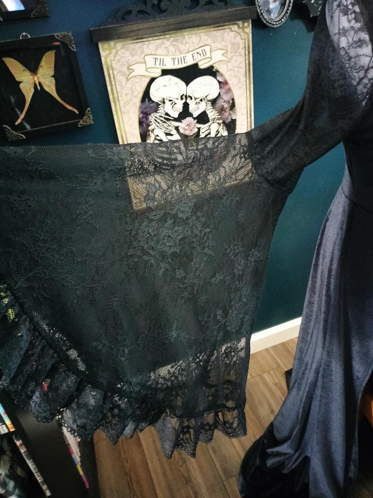 Gothic Black velvet dress with lace sleeves