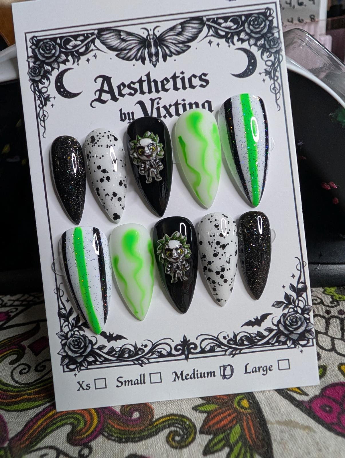 Beetlejuice nails custom made