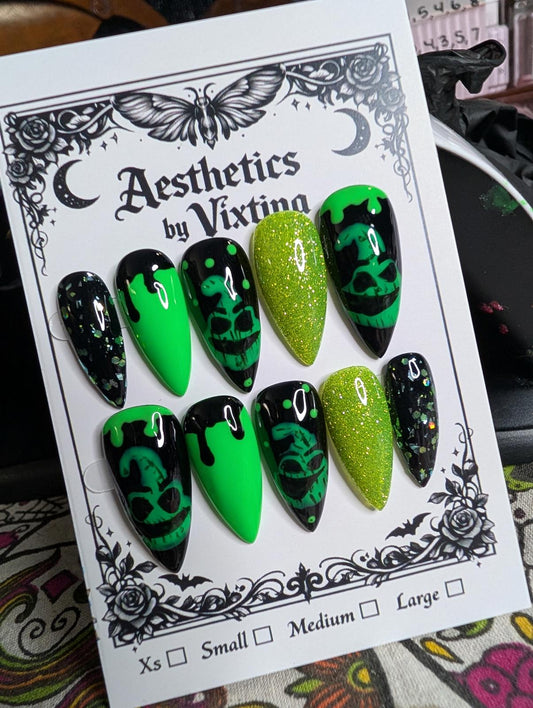 Hand painted oogie boogie nails custom made