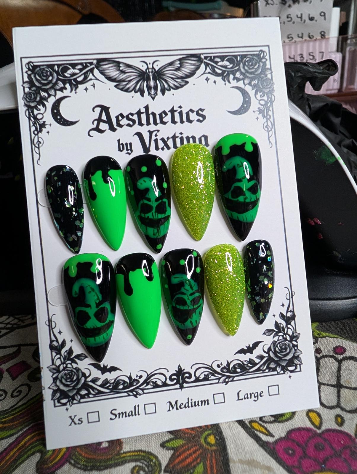 Hand painted oogie boogie nails custom made