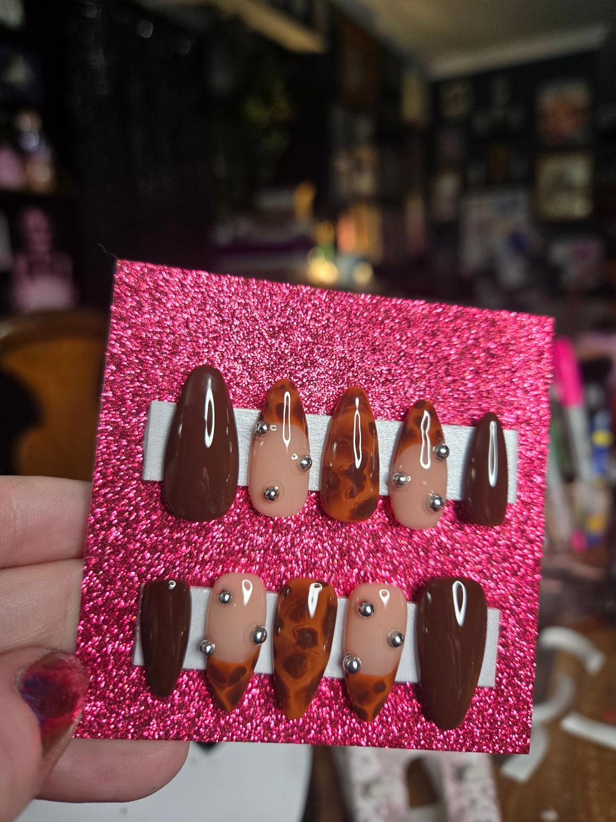 leopard Frenchie boujee nails handmade press ons