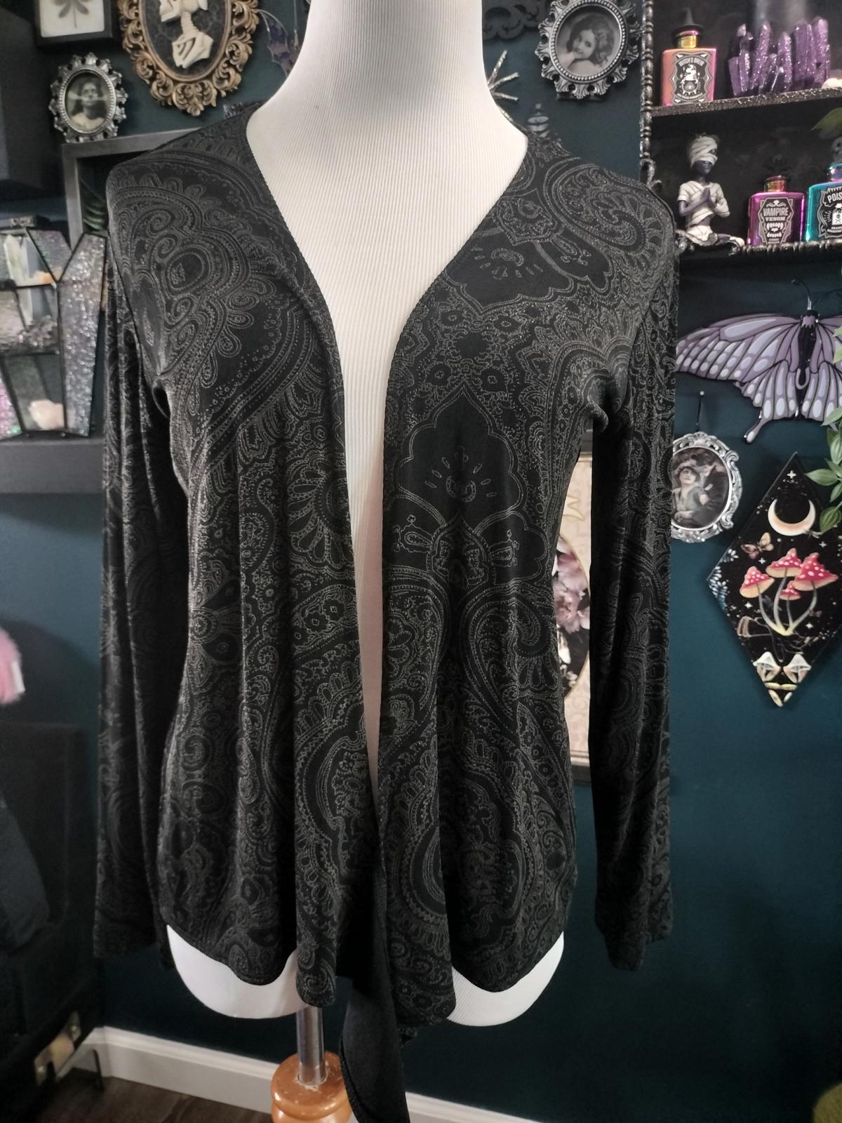 Black paisley design long sleeve open front cardigan