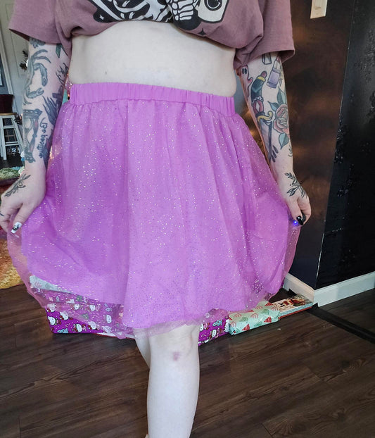 Purple glitter tulle mini skirt