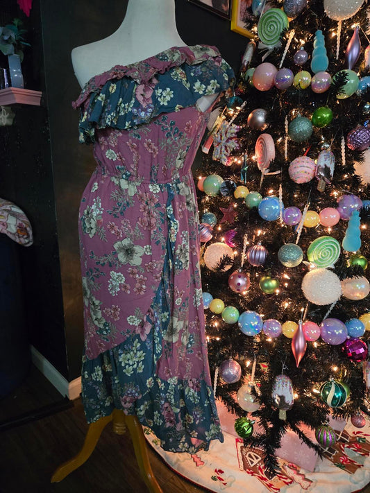 Entro one shoulder floral boho dress NWT